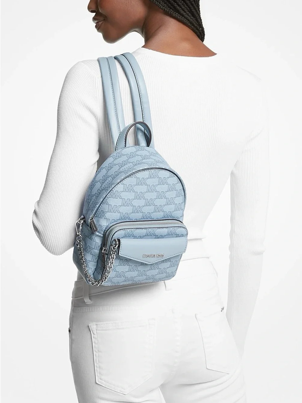 MICHAEL KORS Powder Blue Logo Signature 2-in-1 Extra Small Mini Backpack